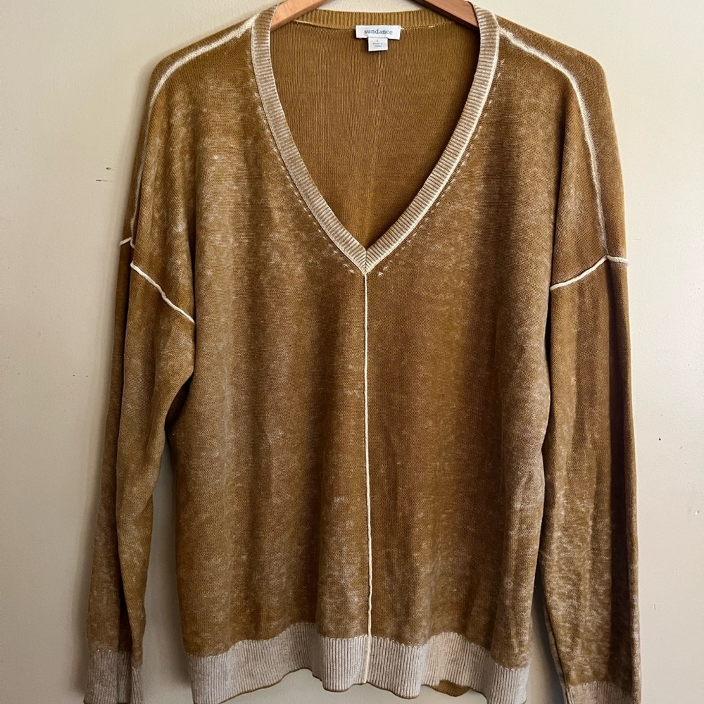 Sundance V-Neck Sweater Brown and Yellow Relaxed Fit
